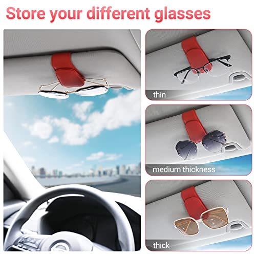 KanSmart Sunglass Holder for Car Visor Sunglasses Clip Magnetic Leather Glasses Eyeglass Holder Truck Car Interior Accessories Universal for Woman Man -Red - Image 3
