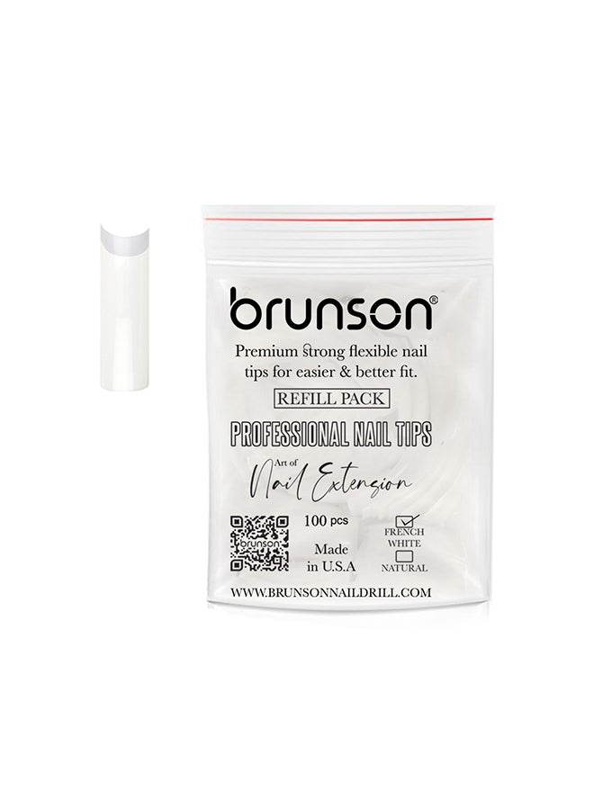 brunson أطراف أظافر زائفة كلاسيكية فرنسية بيضاء احترافية عبوة إعادة تعبئة 100 قطعة - الحجم 6, CLFCN6 - Image 1