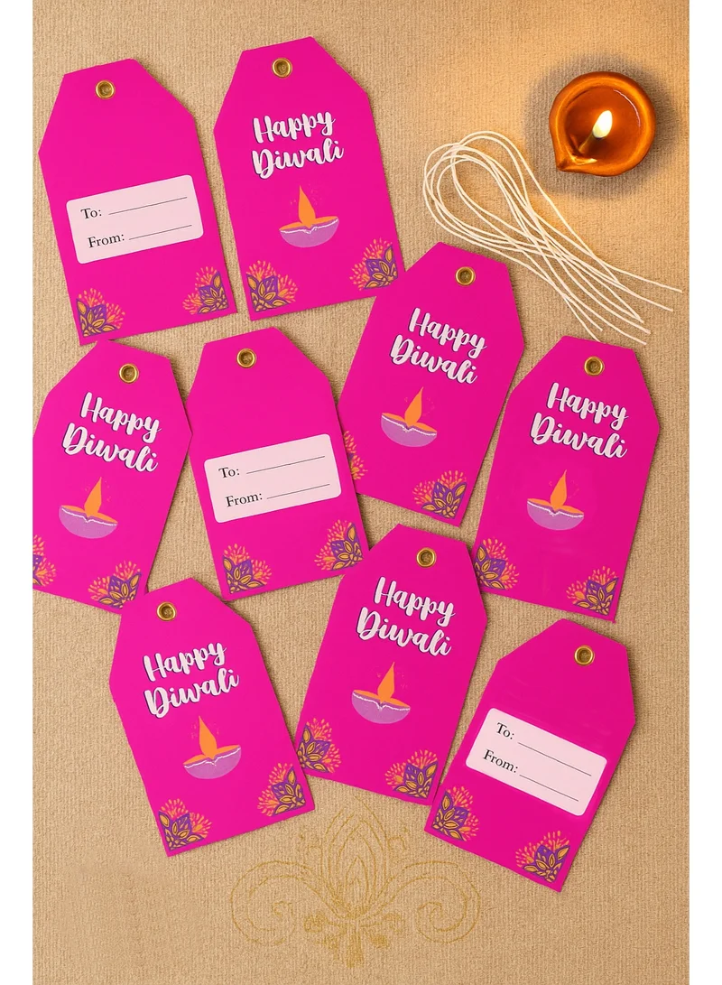 Share the Love Share the Love Happy festival of lights Gift Tags – Pack of 10, Bright Pink Diya Design with Gold Eyelet &amp; Strings – Festive Gift Labels for Bags, Boxes &amp; Wrapping