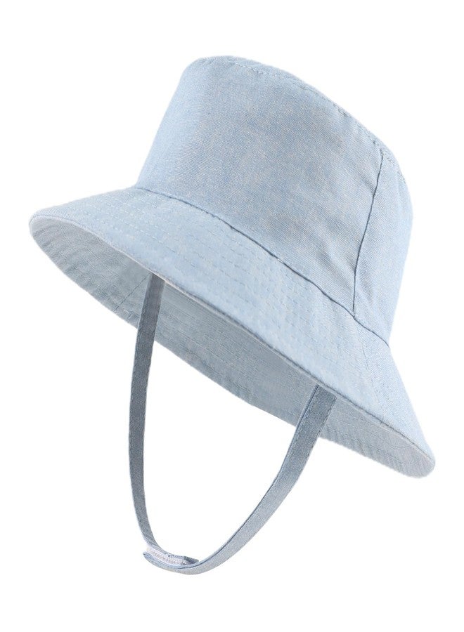 JANGANNSA Denim Summer Baby Sun Hat Boys Girls Infant Toddler Bucket Hats Sun Protect Beach Baby Caps(Denim Light Blue, 46cm) - Image 1