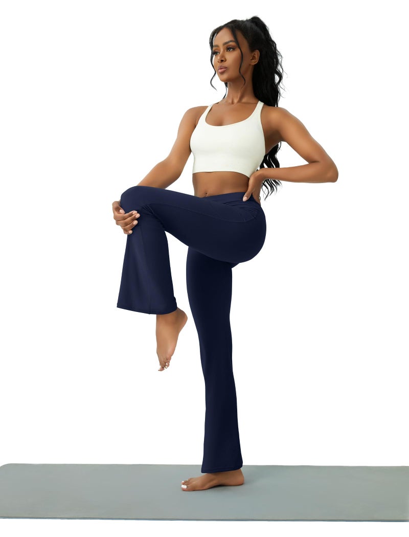 COPYLEAF Womens Yoga Pants with Pockets High Waisted Flare Leggings Bell Bottom Yoga Dress Pants Seamless Bootcut Pants(Navy Blue XL) - Image 4
