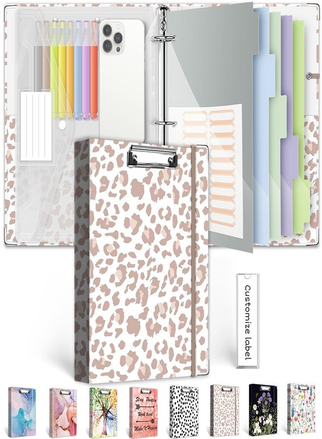 BVSSX 3 Ring Binder 1 Inch for 8.5"x11" Paper, Three Ring Binders with Clipboard, 5 Dividers with Tabs and Pockets, Plastic Folder, 18 Divider Stikers, Decorative Binder with Pen Holder,Leopard - Image 1