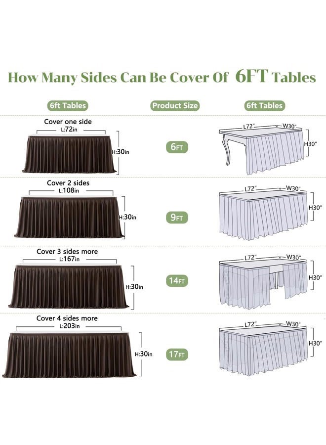Partisky Chocolate Brown Polyester Table Skirt for Rectangle Tables 6ft, Wrinkle Resistant Pleated Ruffle Table Cloth for Banquet Wedding Trade Baby Shower Display Gift Dining Table - Image 5