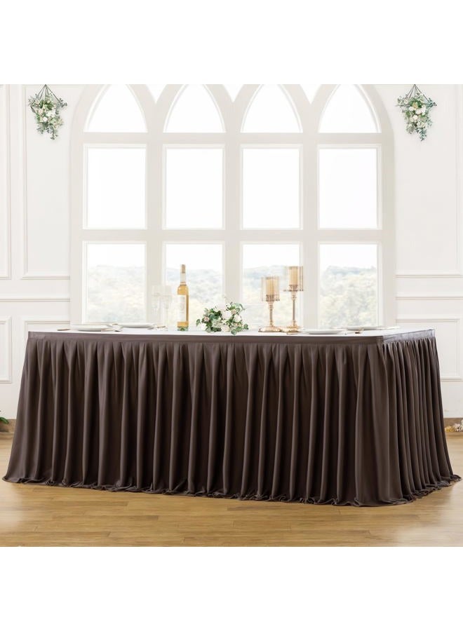 Partisky Chocolate Brown Polyester Table Skirt for Rectangle Tables 6ft, Wrinkle Resistant Pleated Ruffle Table Cloth for Banquet Wedding Trade Baby Shower Display Gift Dining Table - Image 2