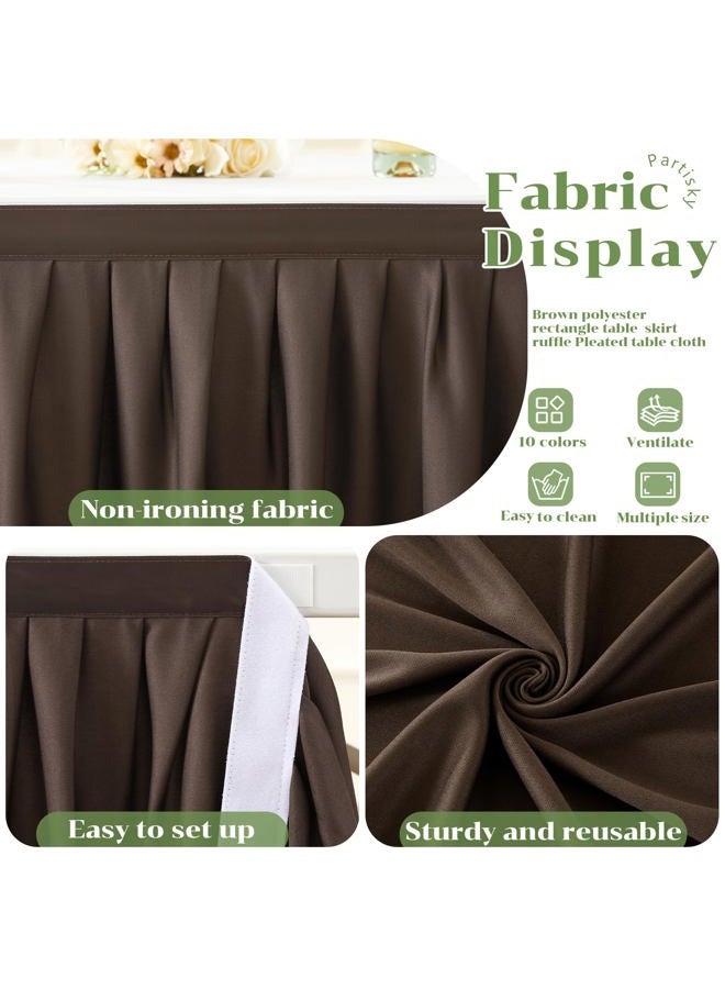 Partisky Chocolate Brown Polyester Table Skirt for Rectangle Tables 6ft, Wrinkle Resistant Pleated Ruffle Table Cloth for Banquet Wedding Trade Baby Shower Display Gift Dining Table - Image 4