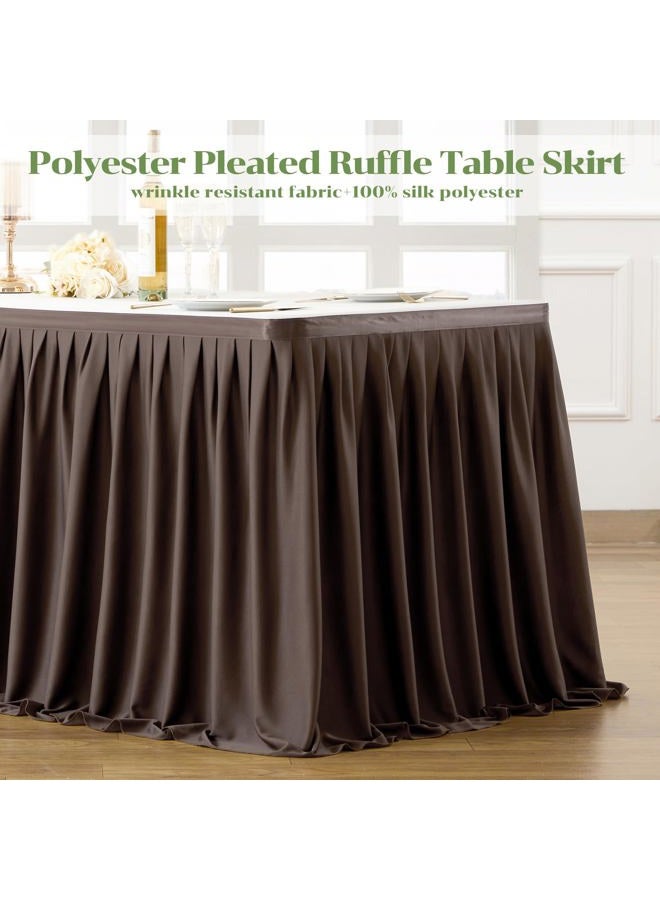 Partisky Chocolate Brown Polyester Table Skirt for Rectangle Tables 6ft, Wrinkle Resistant Pleated Ruffle Table Cloth for Banquet Wedding Trade Baby Shower Display Gift Dining Table - Image 3