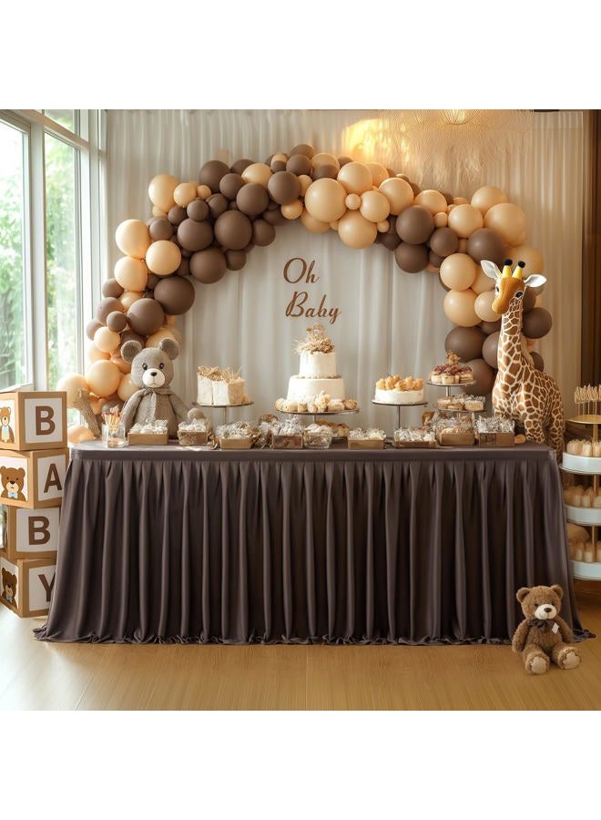 Partisky Chocolate Brown Polyester Table Skirt for Rectangle Tables 6ft, Wrinkle Resistant Pleated Ruffle Table Cloth for Banquet Wedding Trade Baby Shower Display Gift Dining Table - Image 1