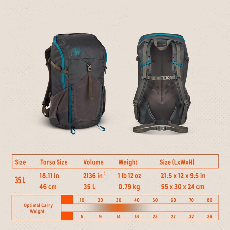 Kelty Asher Day Hiking Pack, 18-85 Liter Capacity, Hiking, Backpacking, Travel Pack, Internal Frame 2023 Model (35L Beluga) - Image 2