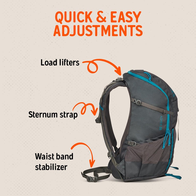 Kelty Asher Day Hiking Pack, 18-85 Liter Capacity, Hiking, Backpacking, Travel Pack, Internal Frame 2023 Model (35L Beluga) - Image 3