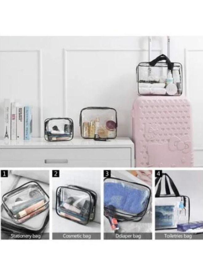 Generic 3-Piece Waterproof Cosmetic Bag Set,Clear PVC Travel Toiletry Bag Kit for Women Men, Waterproof Travel Makeup Bags with Zipper Handle Straps, Cosmetic Bag Pouch Carry on Airport Airline Compliant Bag Handbag  - Image 2