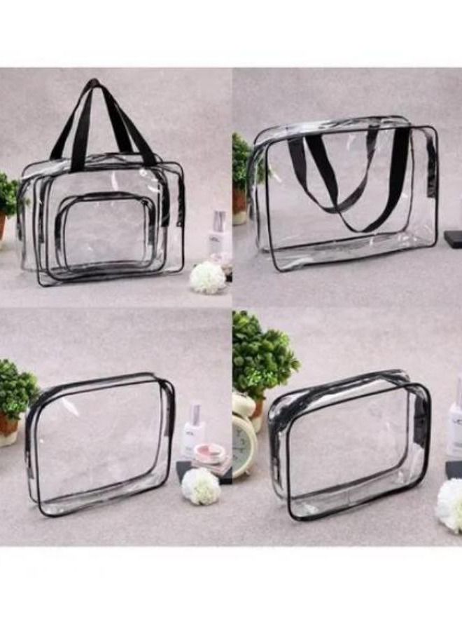 Generic 3-Piece Waterproof Cosmetic Bag Set,Clear PVC Travel Toiletry Bag Kit for Women Men, Waterproof Travel Makeup Bags with Zipper Handle Straps, Cosmetic Bag Pouch Carry on Airport Airline Compliant Bag Handbag  - Image 5