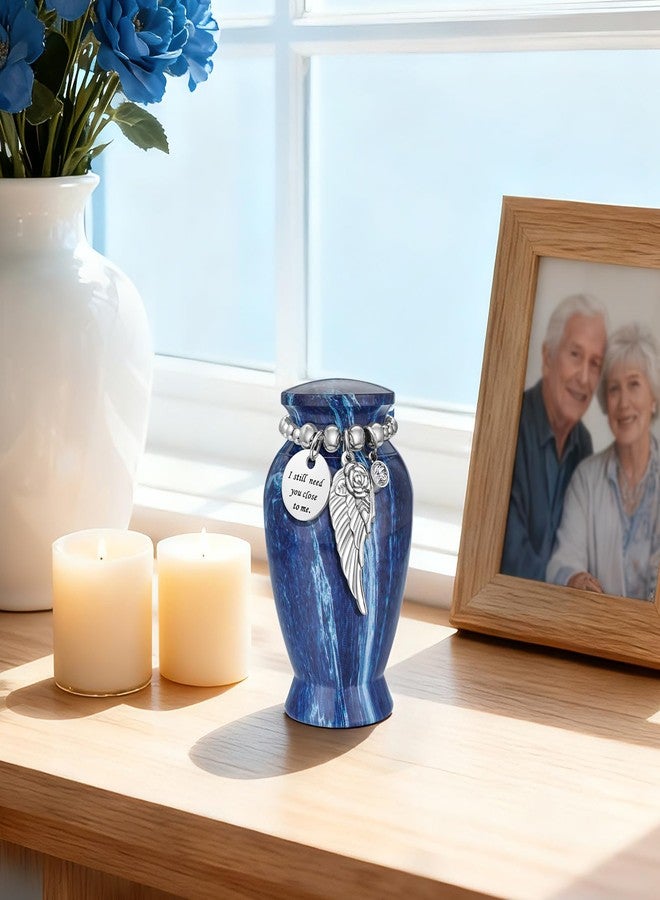Dletay Small Urns for Human Ashes Keepsake 2.85 Inches Memorial Mini Cremation Urn for Women Men Aluminum Decorative Funeral Urns - Blue Marble - Image 5
