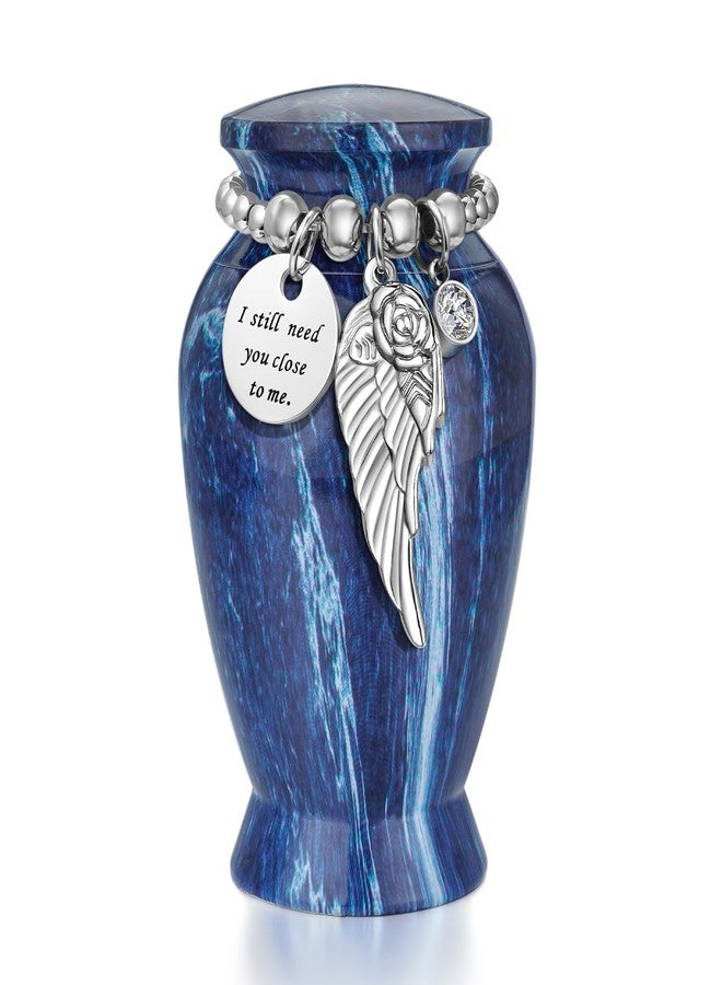 Dletay Small Urns for Human Ashes Keepsake 2.85 Inches Memorial Mini Cremation Urn for Women Men Aluminum Decorative Funeral Urns - Blue Marble - Image 1