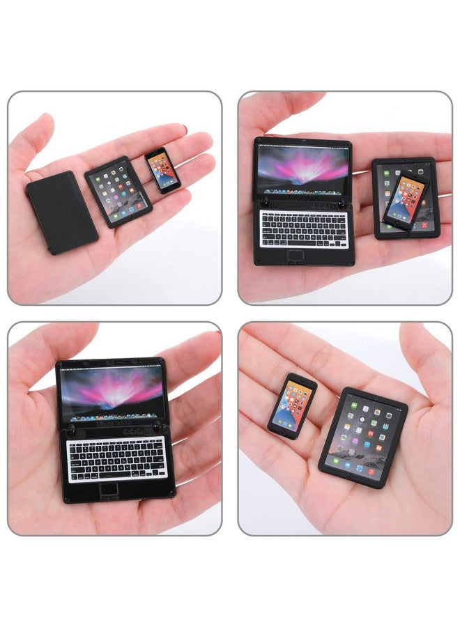 COBEE 3Pcs Miniature Dollhouse Décor 1:12 Metal Simulation Laptop Tablet Smart Phone Mini Dollhouse Miniatures Furniture Accessories Doll House Miniatures Play Set (Black 3Pcs) - Image 5