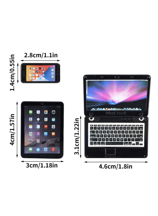 COBEE 3Pcs Miniature Dollhouse Décor 1:12 Metal Simulation Laptop Tablet Smart Phone Mini Dollhouse Miniatures Furniture Accessories Doll House Miniatures Play Set (Black 3Pcs) - Image 3
