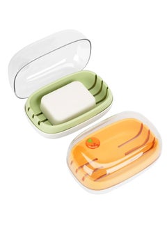 Travel Soap Container, 2 Pack Bar Soap Holder Soap Travel Case, Soap Saver Container with Lid, Portable Bar Soap Box with Cover, for Traveling, Camping, Gym, Hiking (Green,Orange)