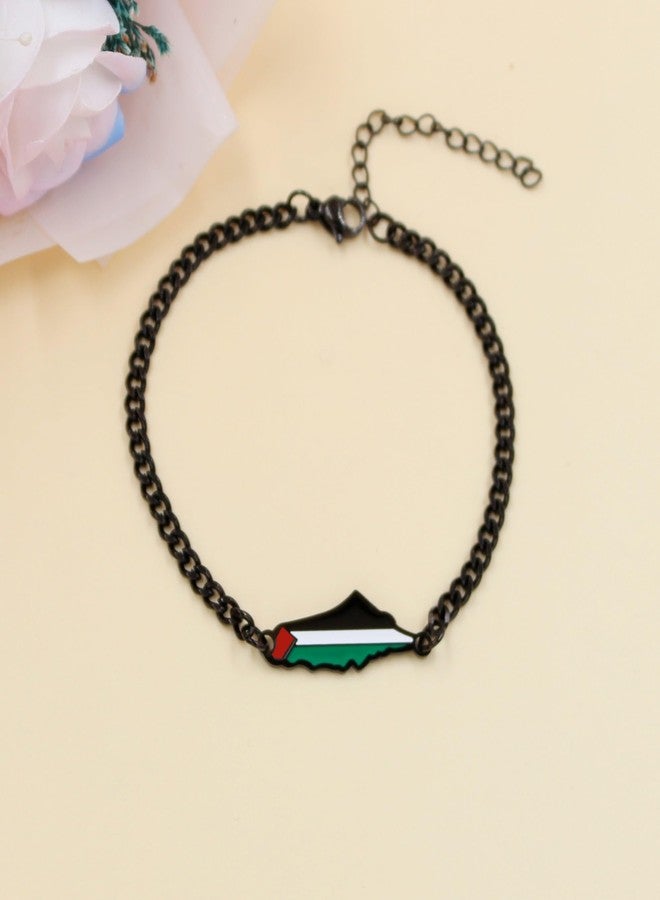 Tobestu Black Plated Stainless Steel Cuban Chain Bracelet with Palestine Map Flag Charm - Freedom & Solidarity Jewelry YA5031 - Image 5