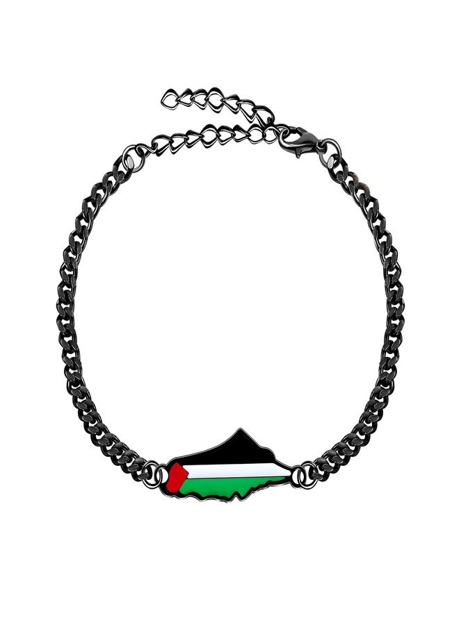 Tobestu Black Plated Stainless Steel Cuban Chain Bracelet with Palestine Map Flag Charm - Freedom & Solidarity Jewelry YA5031 - Image 1