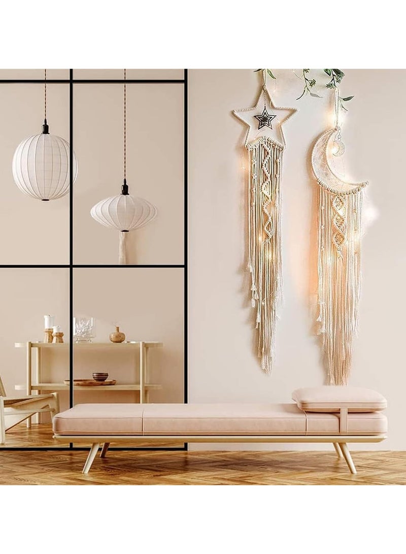 general Lace Hanging Dream Catcher Wall Decoration Star Moon Woven Tapestry Bohemian Chic Wall Art Decoration Bedroom Girl Living Room Dormitory Home Apartment Decoration Decoration Craft Gifts 2 Pieces - Image 1