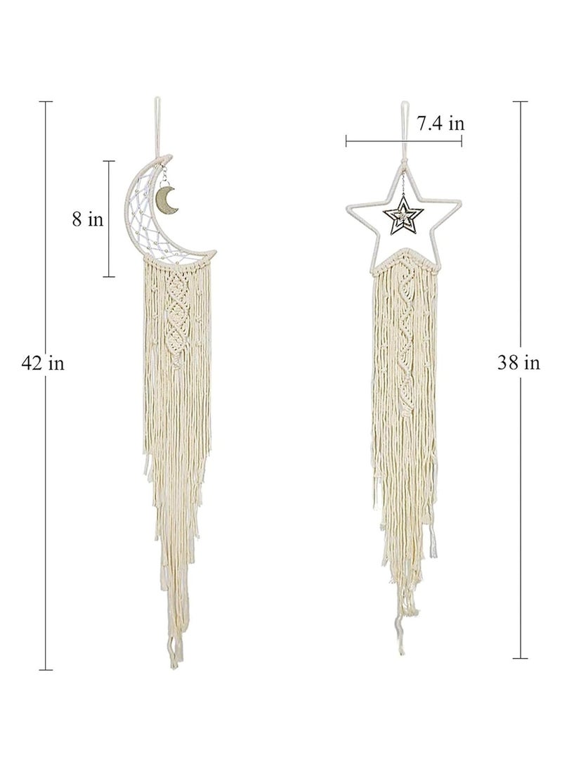 general Lace Hanging Dream Catcher Wall Decoration Star Moon Woven Tapestry Bohemian Chic Wall Art Decoration Bedroom Girl Living Room Dormitory Home Apartment Decoration Decoration Craft Gifts 2 Pieces - Image 2