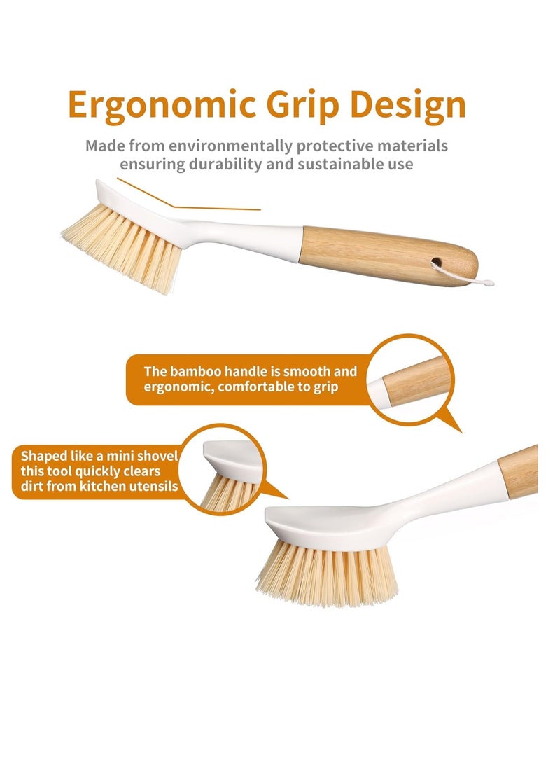 2 Pcs Kitchen Dish Brush, Bamboo Handle Dish Scrubber Built-in Scraper, Scrub Brushes for Pans, Pots, Kitchen Sink Cleaning, Dishwashing Perfect Cleaning Tools, White - Image 5