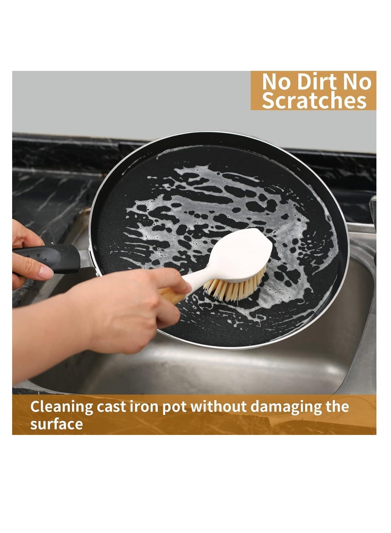 2 Pcs Kitchen Dish Brush, Bamboo Handle Dish Scrubber Built-in Scraper, Scrub Brushes for Pans, Pots, Kitchen Sink Cleaning, Dishwashing Perfect Cleaning Tools, White - Image 4
