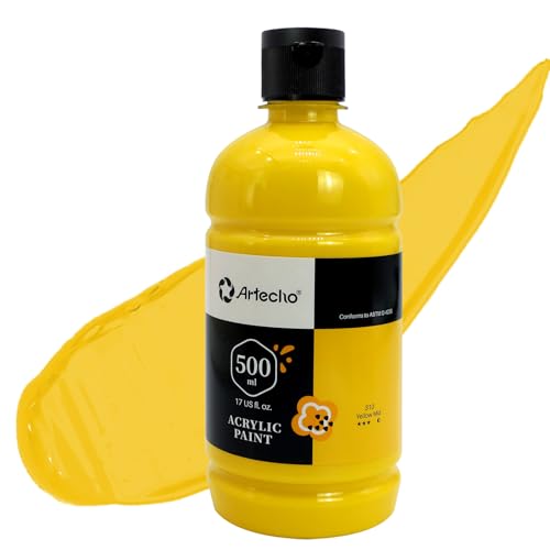 Artecho Yellow Mid Acrylic Paint 500ml 17oz Large Bottle - Image 1