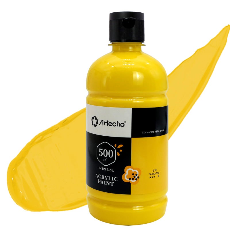 Artecho Yellow Mid Acrylic Paint 500ml 17oz Large Bottle - Image 3