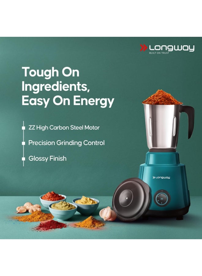 لونج واي Longway Super Pro Mixer Grinder | Up to 700 Watt Powerful Motor | 3 Jars for Grinding, Mixing, Juicing | 2 Year Warranty (Teal & Black, 3 Jars) - Image 4