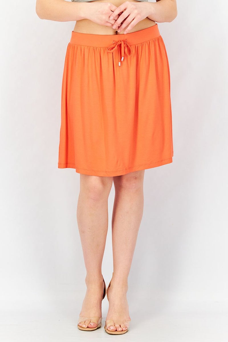 ESPRIT Women Solid Drawstring Midi Skirt, Orange - Image 1