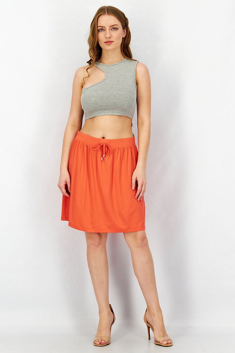 ESPRIT Women Solid Drawstring Midi Skirt, Orange - Image 4
