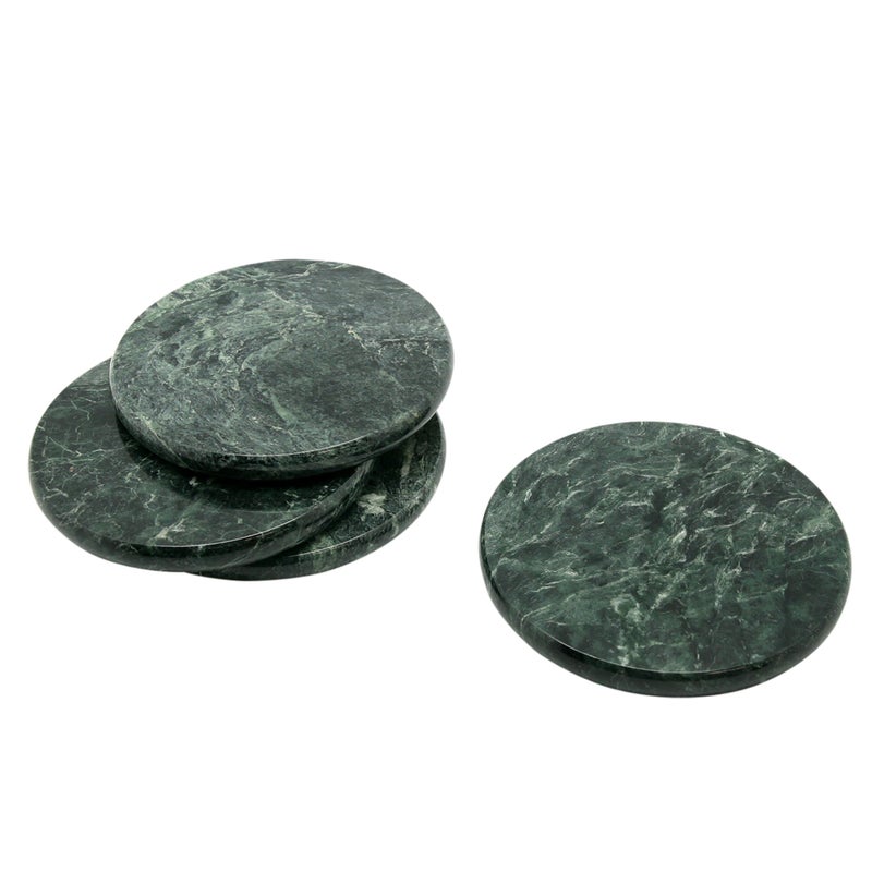 Creative Home Genuine Green Marble Stone Set of 4 Round Coaster Set - Image 1