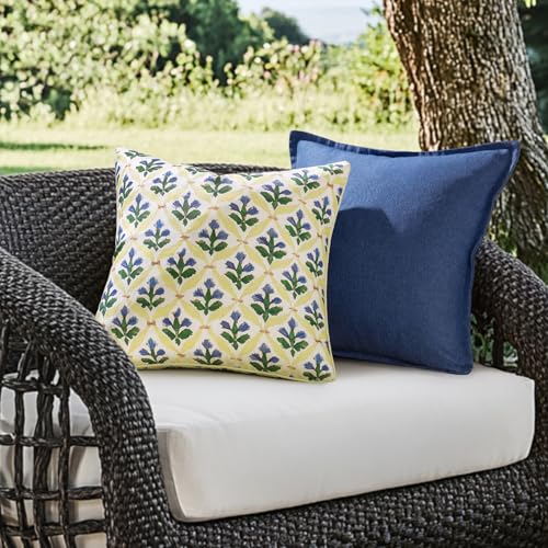 MIULEE Floral Decorative Pillow Covers Set of 2Block Print Throw Pillowcases Outdoor Boho Farmhouse Vintage Summer Accent Cushion Covers for Couch paito Garden Sofa Bed 18x18 Inch YellowBlue - Image 3