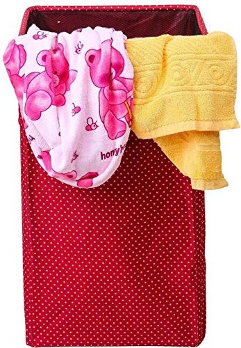 Multipurpose European Style Square/Rectangular Shape collapsible Foldable folding Open Laundry Bag laundry hamper laundry basket with 4 rods (1 Piece of Laundry bag) ( Material: Fabric, Size: 58 x 34 x 34 cm, Colour: RED Dotted Print) - Image 4