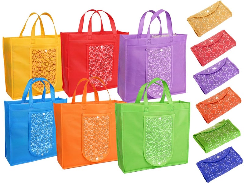 AARON INC Unisex Set of 6 Foldable Reusable Shopping Bags Foldable Hand Bag with Front Pocket & Handle for Grocery Purchase Market Daily Use Gift Multicolor (Color Print May Very) - Image 1