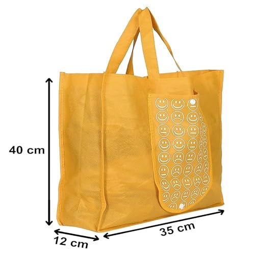 AARON INC Unisex Set of 6 Foldable Reusable Shopping Bags Foldable Hand Bag with Front Pocket & Handle for Grocery Purchase Market Daily Use Gift Multicolor (Color Print May Very) - Image 2