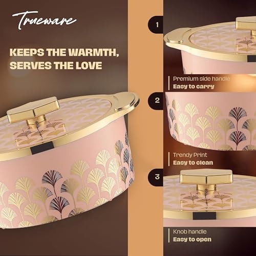 Trueware Floraa Fine Inner Steel Casserole, 1500 Ml, Pink | Pu Insulated | Bpa Free | Odor Proof | Food Grade | Easy To Store | Ideal For Chapatti | Roti | Curd Maker | Thermoware | Hot Pot,Polished - Image 4