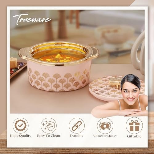 Trueware Floraa Fine Inner Steel Casserole, 1500 Ml, Pink | Pu Insulated | Bpa Free | Odor Proof | Food Grade | Easy To Store | Ideal For Chapatti | Roti | Curd Maker | Thermoware | Hot Pot,Polished - Image 3
