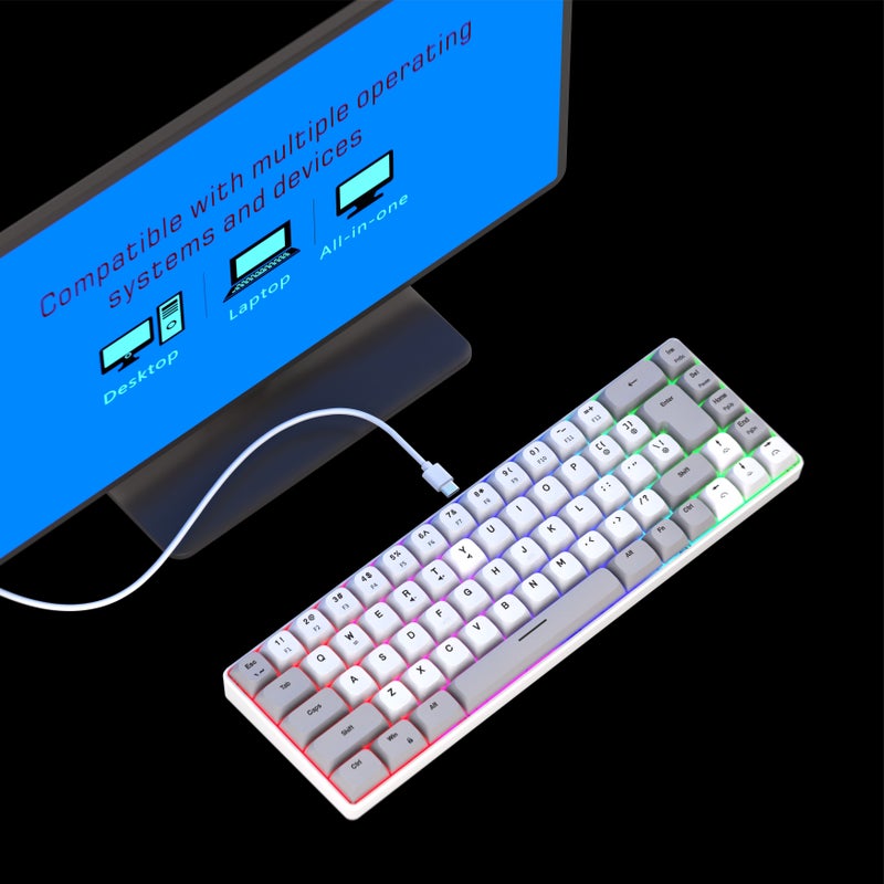 لوحة مفاتيح سلكية مدمجة من 68 مفتاحًا مع إضاءة خلفية RGB، تحتوي على لوحة أرقام وأسهم اتجاهية، بتصميم أنيق ومحمول للاستخدام في الألعاب والمكاتب والمنزل، متوافقة مع أجهزة الكمبيوتر المكتبية والمحمولة. - Image 4