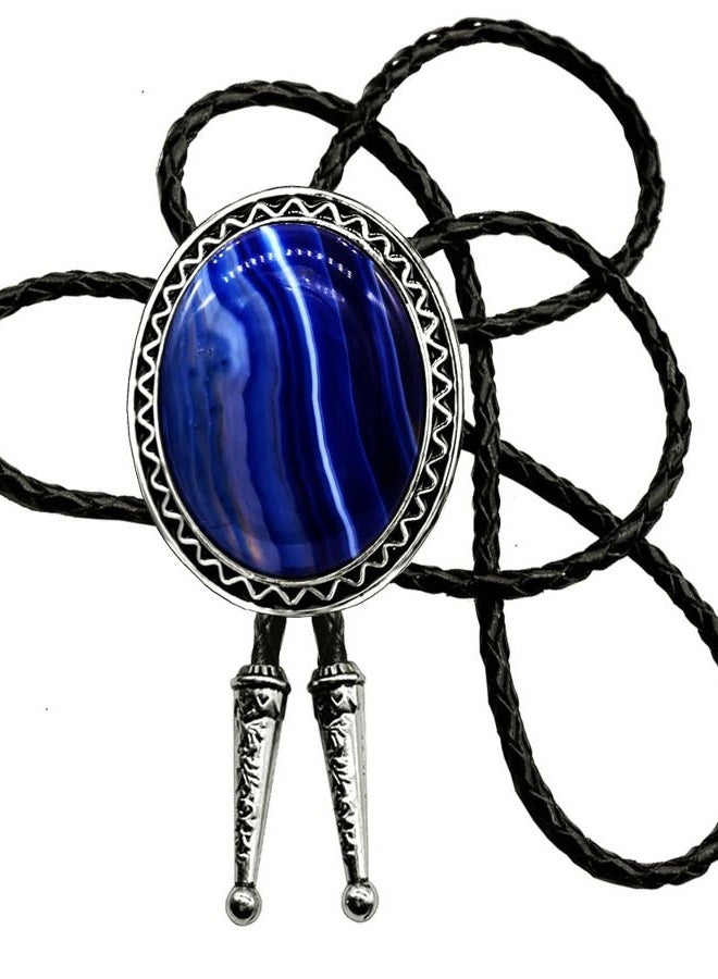 Moranse Bolo Tie with Natural Tiger Eye Stone Celtic Style Genuine and Cowhide Rope, Tiger Eyes 4 Style, M - Image 1