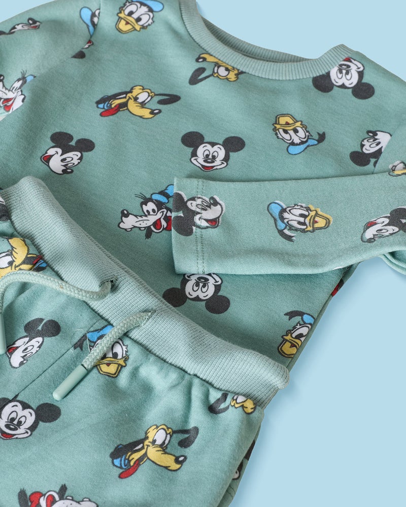 REDTAG Infant Boys Teal Mickey And Friends Print Pyjama Set - Image 4