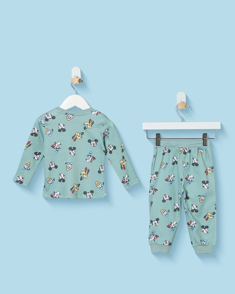 REDTAG Infant Boys Teal Mickey And Friends Print Pyjama Set - Image 5
