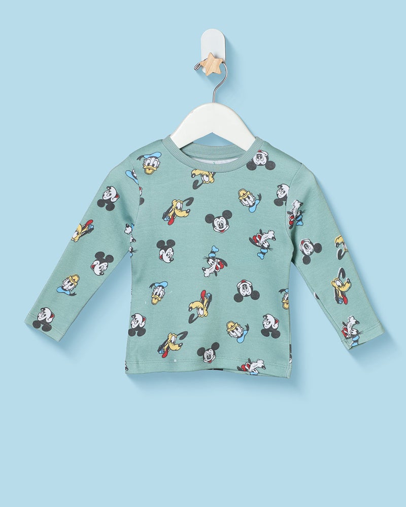 REDTAG Infant Boys Teal Mickey And Friends Print Pyjama Set - Image 2