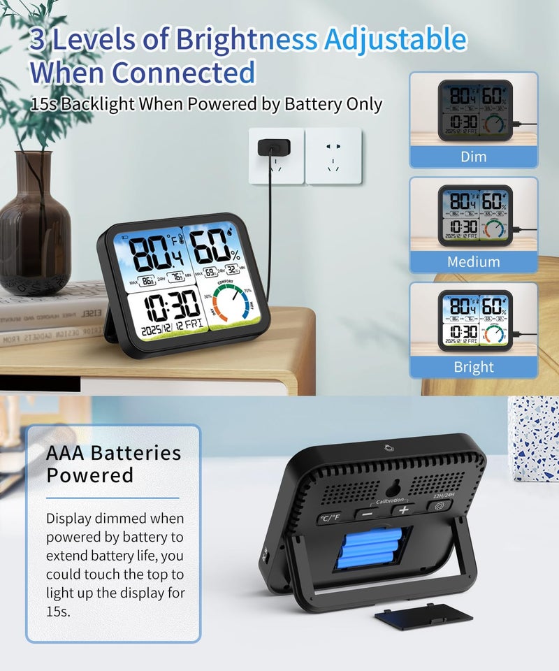 VOCOO Digital Indoor Room Thermometer - 5.8'' Extra Large Display Temperature Humidity Sensor with Accurate Temp Humidity Gauge Monitor, Calibration, Max & Min Records, Comfort, Backlit, Date & Clock - Image 4