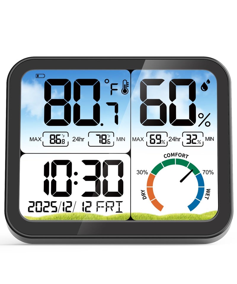 VOCOO Digital Indoor Room Thermometer - 5.8'' Extra Large Display Temperature Humidity Sensor with Accurate Temp Humidity Gauge Monitor, Calibration, Max & Min Records, Comfort, Backlit, Date & Clock - Image 1