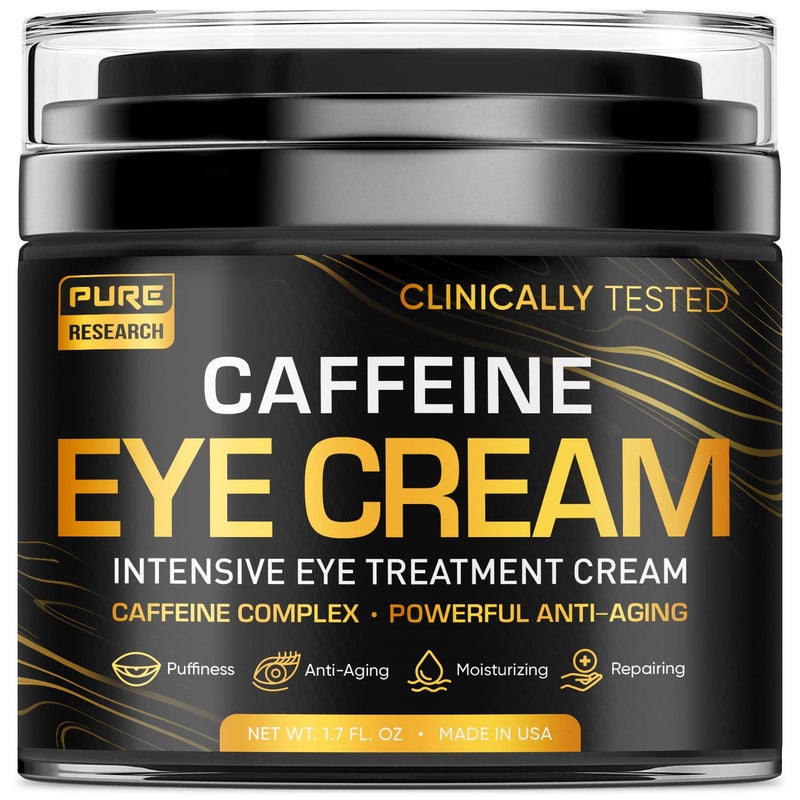 PURE RESEARCH Caffeine Eye Cream For Anti Aging, Dark Circles, Bags, Puffiness. Great Under Eye Skin + Face Tightening, Eye Lift Treatment For Men & Women 1.7oz - Image 1