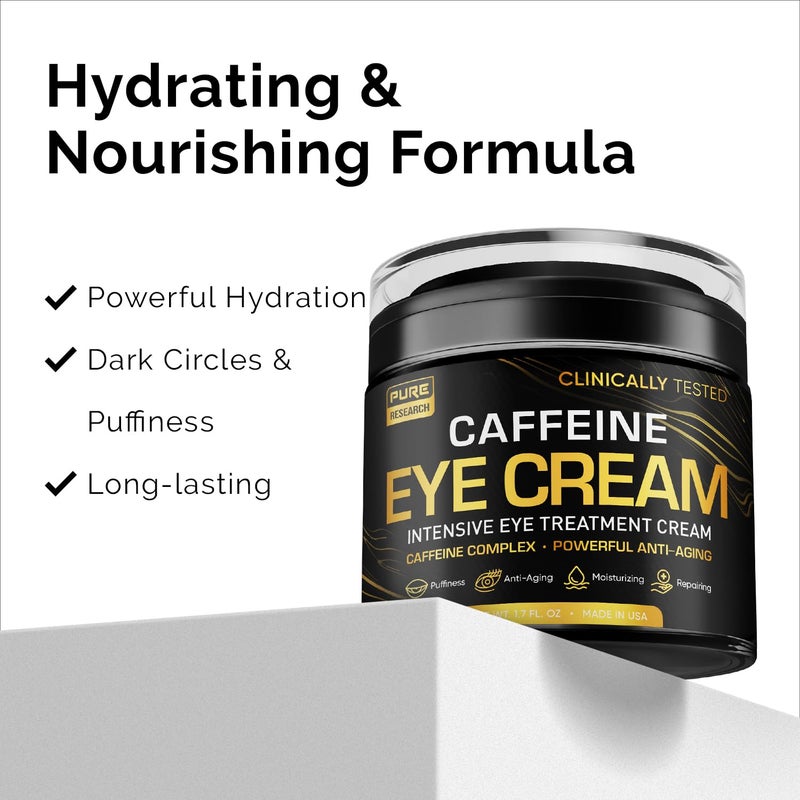 PURE RESEARCH Caffeine Eye Cream For Anti Aging, Dark Circles, Bags, Puffiness. Great Under Eye Skin + Face Tightening, Eye Lift Treatment For Men & Women 1.7oz - Image 4