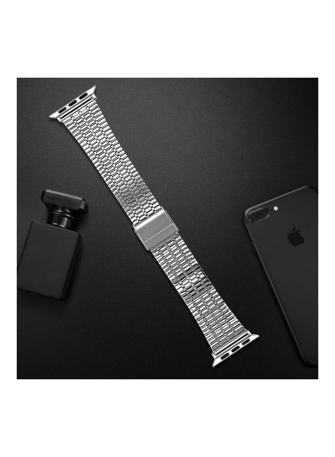 HuHa Seven-Beads Double Safety Buckle Steel Replacement Strap Watchband For Apple Watch Series 7/6/SE/5/4/3/2/1 41/40/38mm Silver - Image 4
