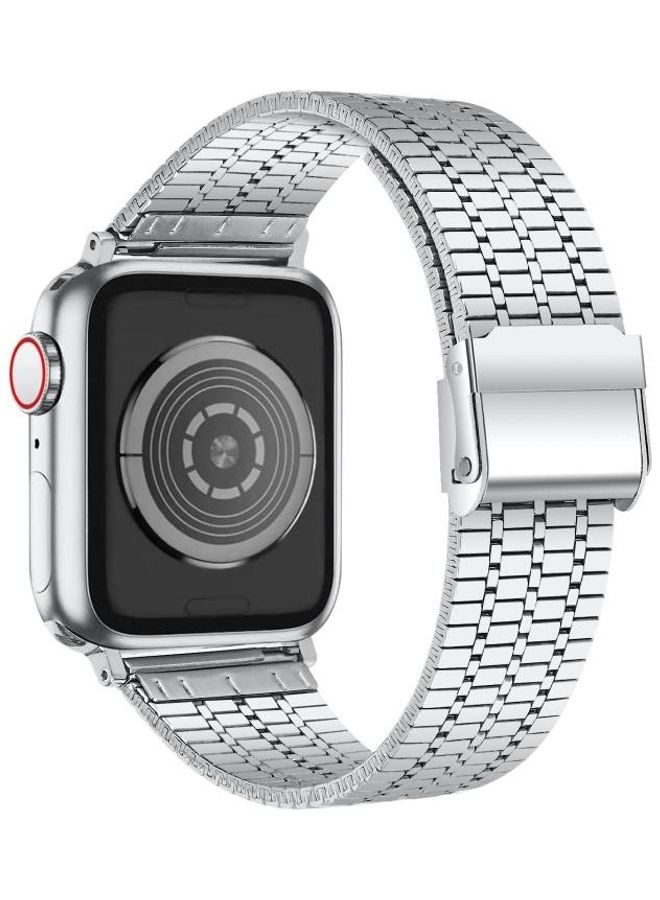 HuHa Seven-Beads Double Safety Buckle Steel Replacement Strap Watchband For Apple Watch Series 7/6/SE/5/4/3/2/1 41/40/38mm Silver - Image 2