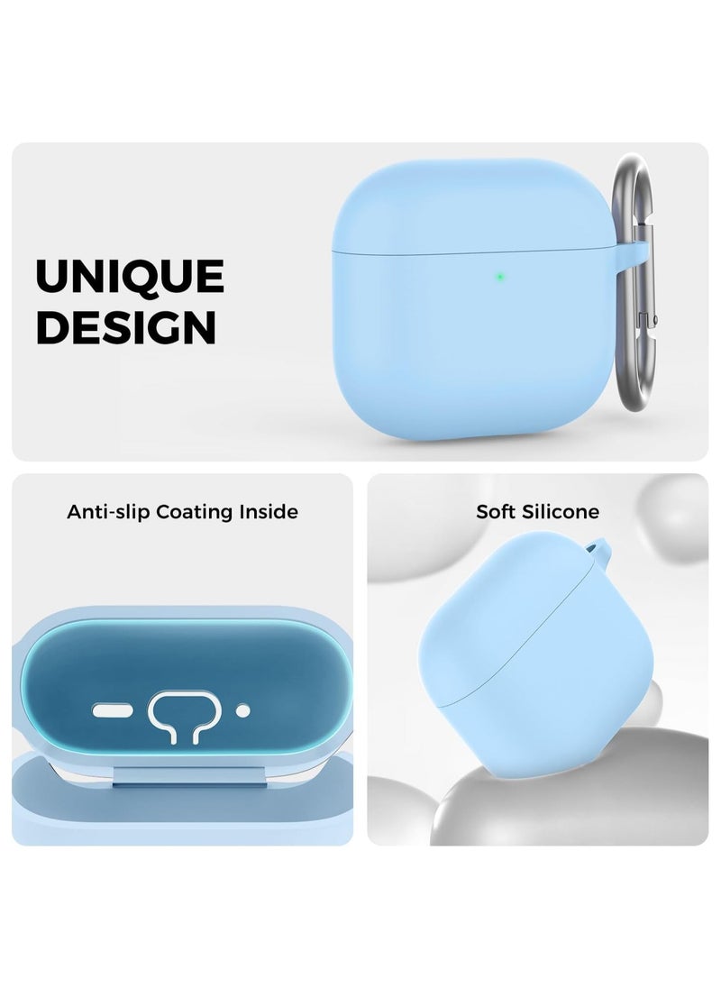 Generic - Silicone Case For AirPods 4 (2024), Anti-Shock, Anti-Drop, Anti-Dust, Visible LED Light, Protective Cover with Keychain Compatible With AirPods 4th Generation 2024 (Sky Blue) - Image 1